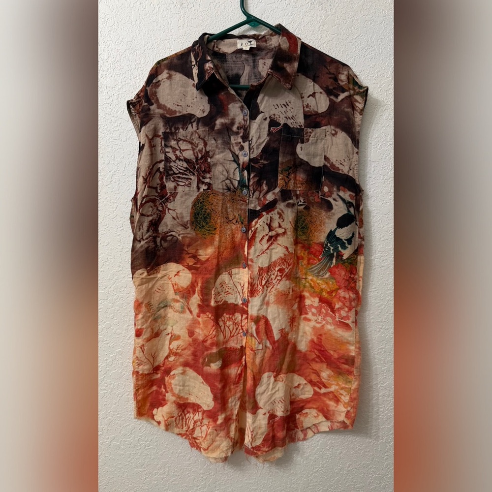 POL Abstract Print Sleeveless Tunic Shirt Dress - S